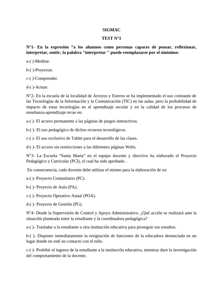 Test de Evaluación Educativa SIGMAC | PDF | Plan de estudios | Evaluación