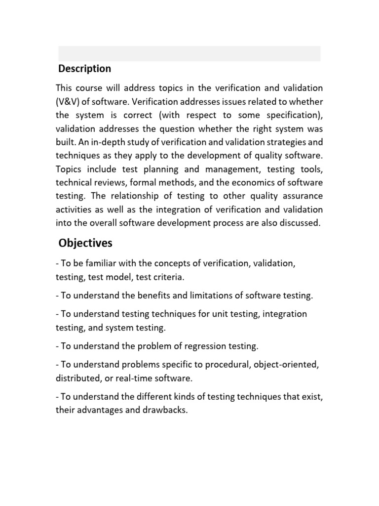 Software Verification and Valiadation | PDF