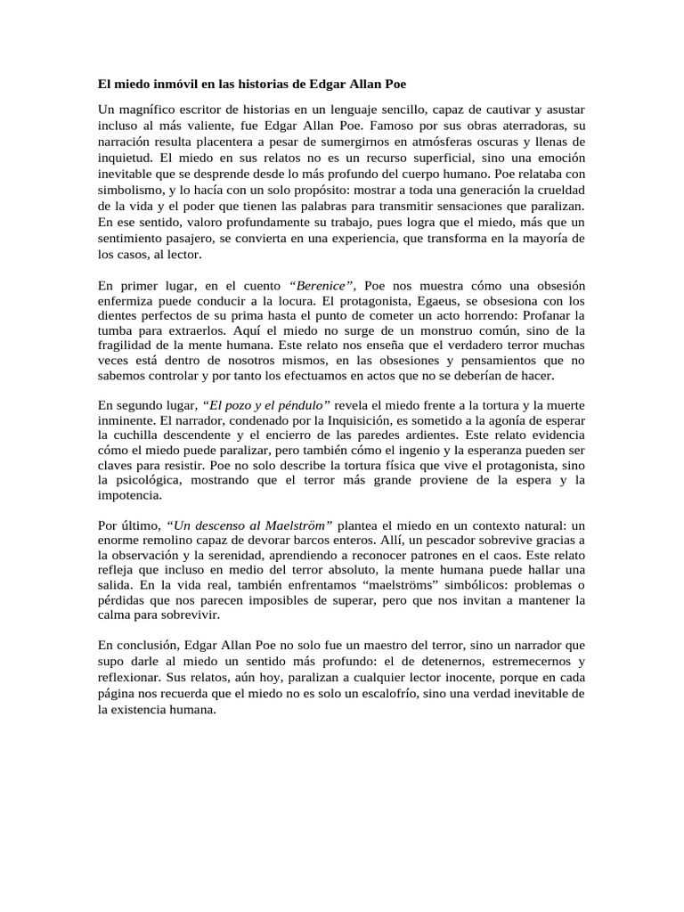 El Miedo Inmóvil en Las Historias de Edgar Allan Poe | PDF | Edgar ...