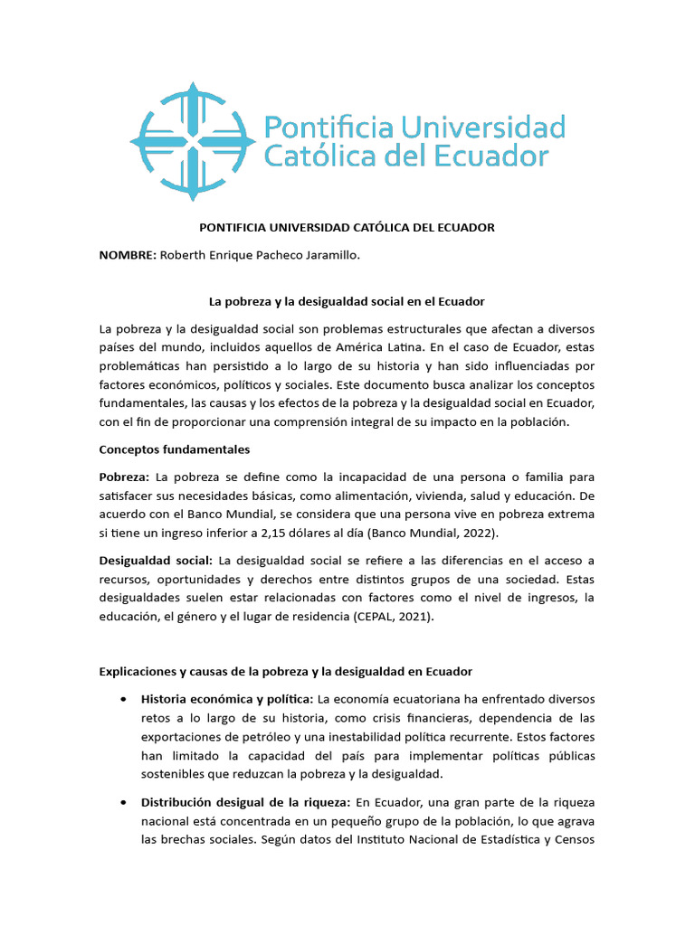 Desigualdad social y pobreza en Ecuador | PDF | Pobreza | Pobreza e ...