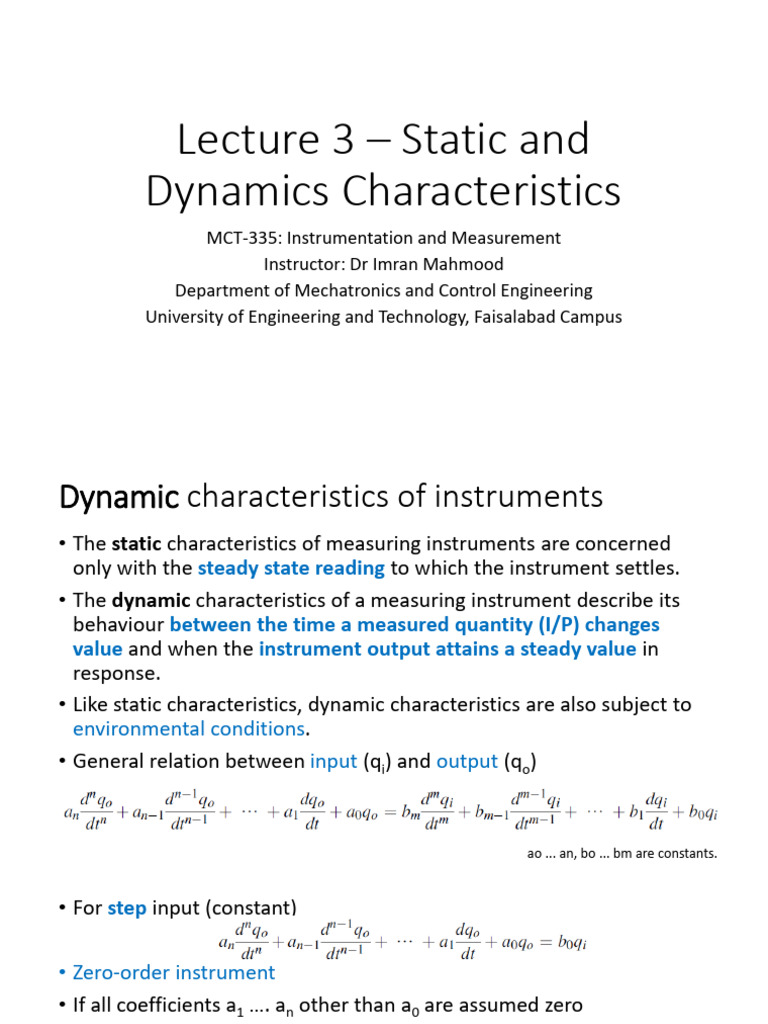 Static and Dynamic Instrument Characteristics | PDF | Damping ...