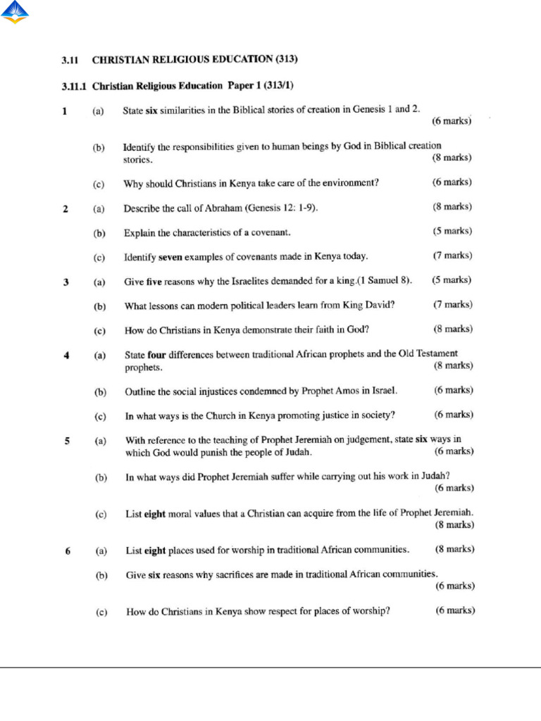 Kcse 2015 CRE Questions Paper 1 2 | PDF