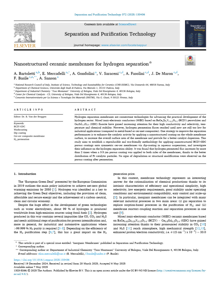 Nanostructured Ceramic Membranes For Hydrogen Separation | PDF ...