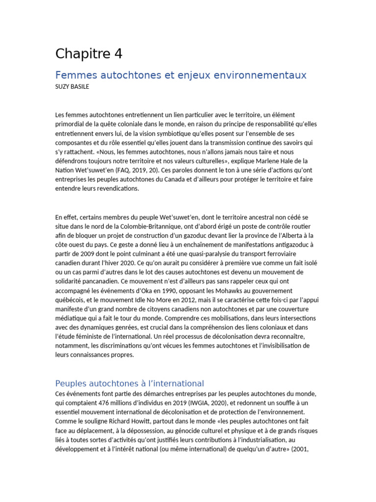 Femmes autochtones et environnement : enjeux clés | PDF | Canada ...