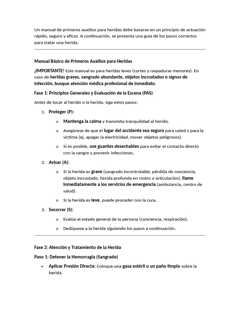 Un Manual de Primeros Auxilios para Heridas | PDF | Herida | Primeros ...