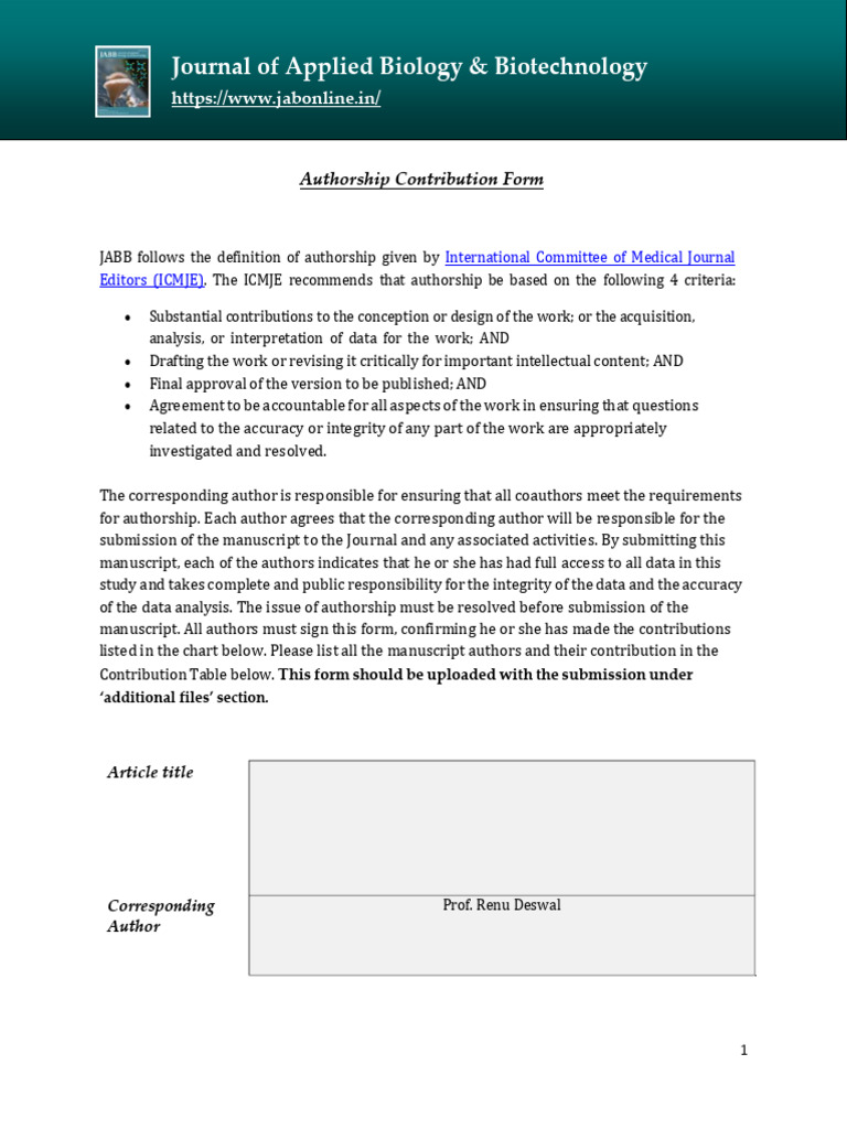 Authorship Contribution Form | PDF