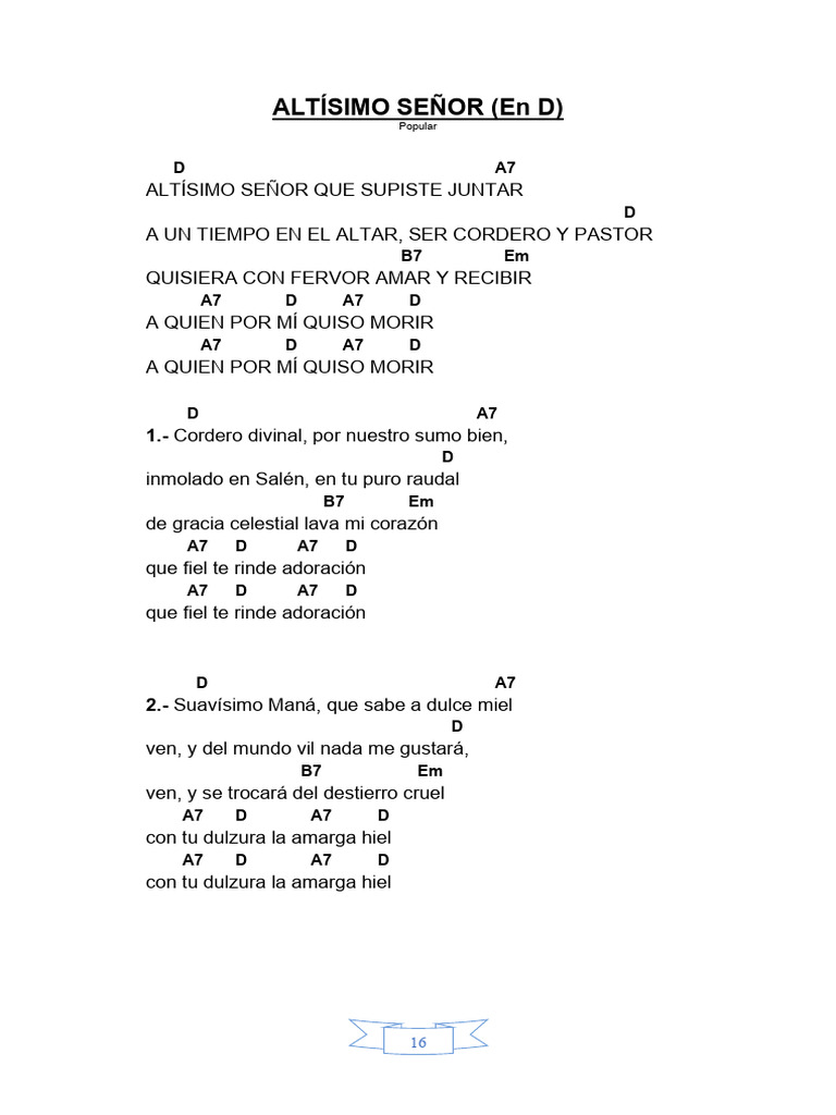 Acordes y letra de Altísimo Señor | PDF