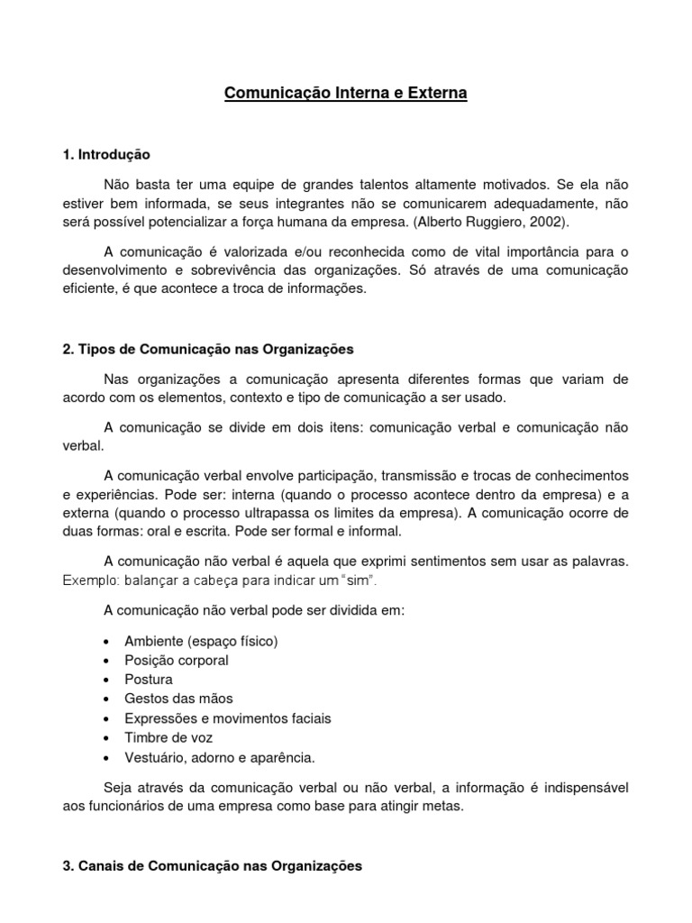 Comunicação Interna e Externa nas Organizações | PDF | Comunicação ...