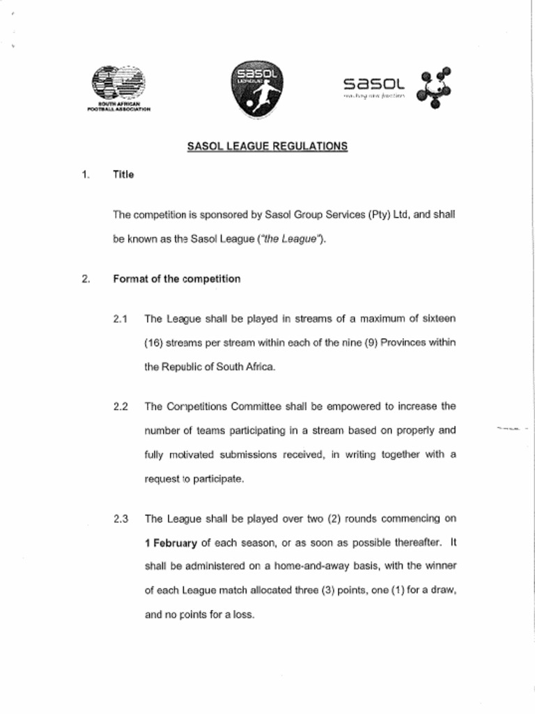 Sasol League Regulations | PDF
