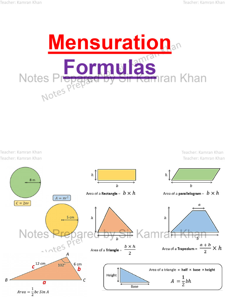 Mensuration Formulas | PDF