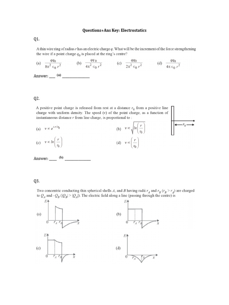 Electrostatics Questions and Answers Key | PDF