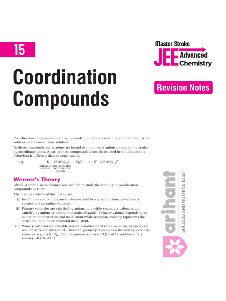 CH 15 Revision Notes Coordination Compounds | PDF | Coordination ...