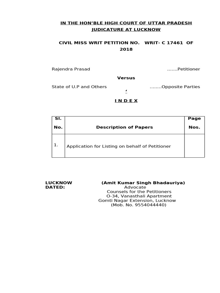 Application For Listing Rajendra Prasad | PDF | Judiciaries | Public Law