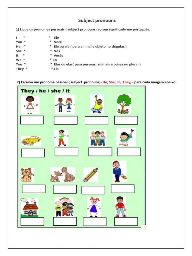 Pronomes Pessoais em Inglês e Português | PDF
