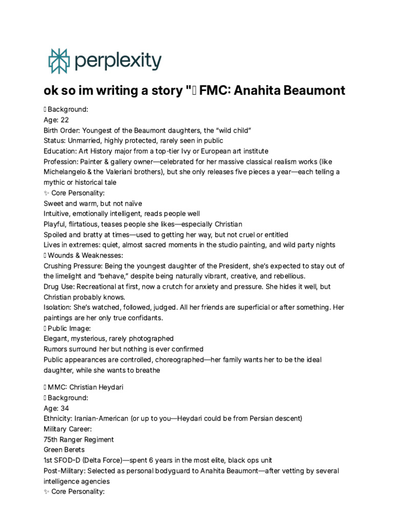 Ok So Im Writing A Story - ? FMC - Anahita Beaumont | PDF