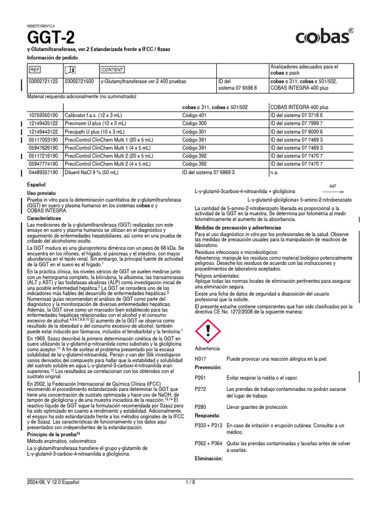Prueba de γ-Glutamiltransferasa GGT | PDF | Laboratorios