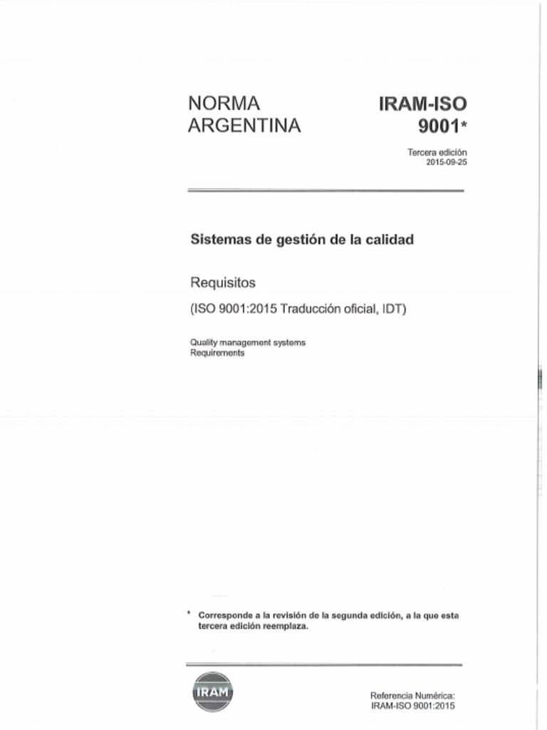 IRAM ISO 9001 (2015) Sistemas de Gestion de La Calidad | PDF