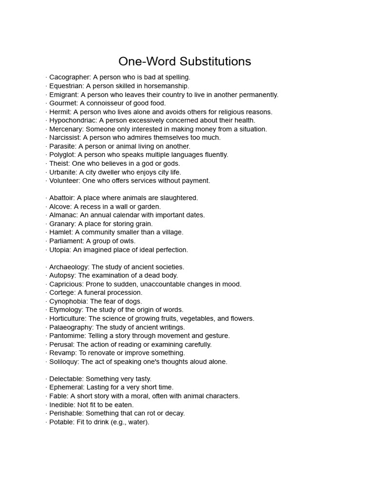 One-Word Definitions and Substitutions | PDF