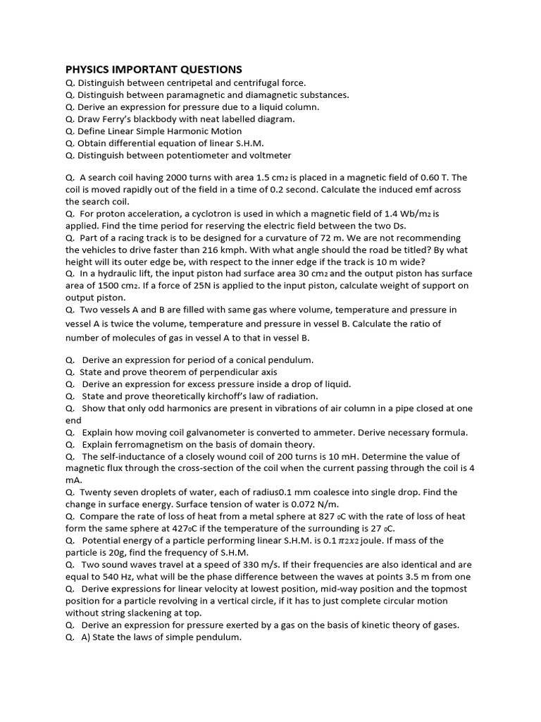 Essential Physics Questions and Concepts | PDF | Waves | Inductor