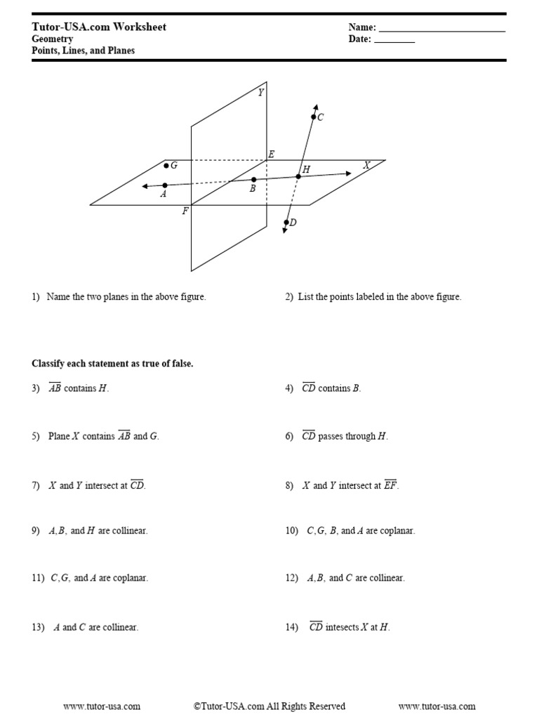 Geometry Worksheet: Points, Lines, Planes | PDF