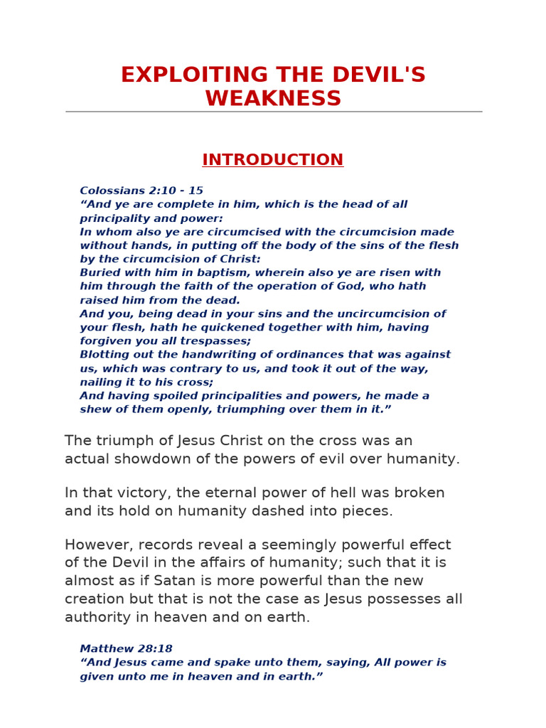 Exploiting The Devil's Weakness | PDF | Satan | Religious Belief And ...