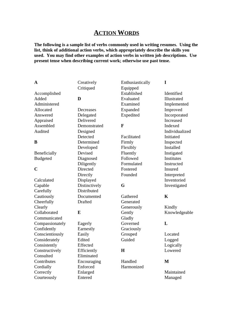 Action Words | PDF | Cognition