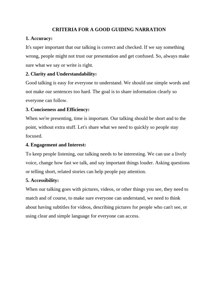 Criteria For A Good Guiding Narration | PDF