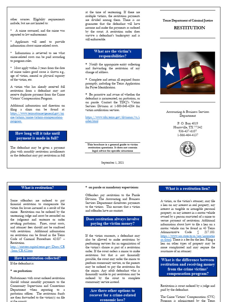Restitution Brochure | PDF | Probation | Criminology