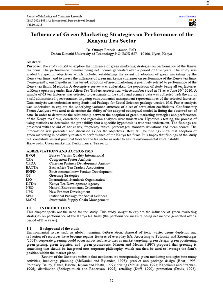 Influence of Green Marketing Strategies On Performance of The Kenyan ...