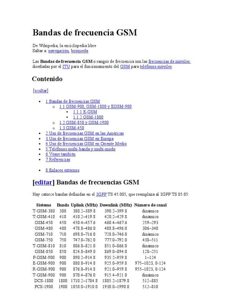 Bandas de Frecuencia GSM | PDF | Receptor (Radio) | Telecomunicaciones ...