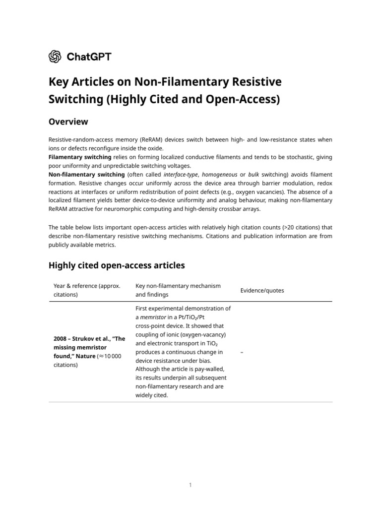 Non-Filamentary Resistive Switching Insights | PDF | Physical Sciences ...
