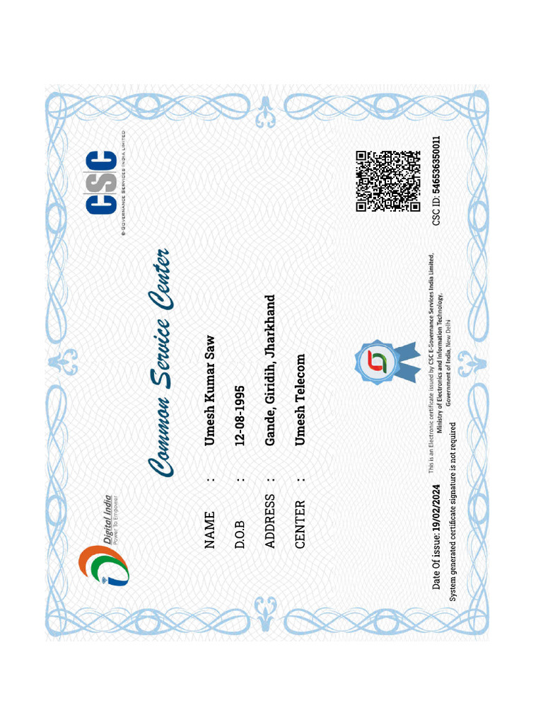 CSC Certificate | PDF