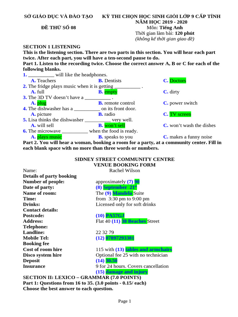 Grade 9 English Exam Practice 2020 | PDF