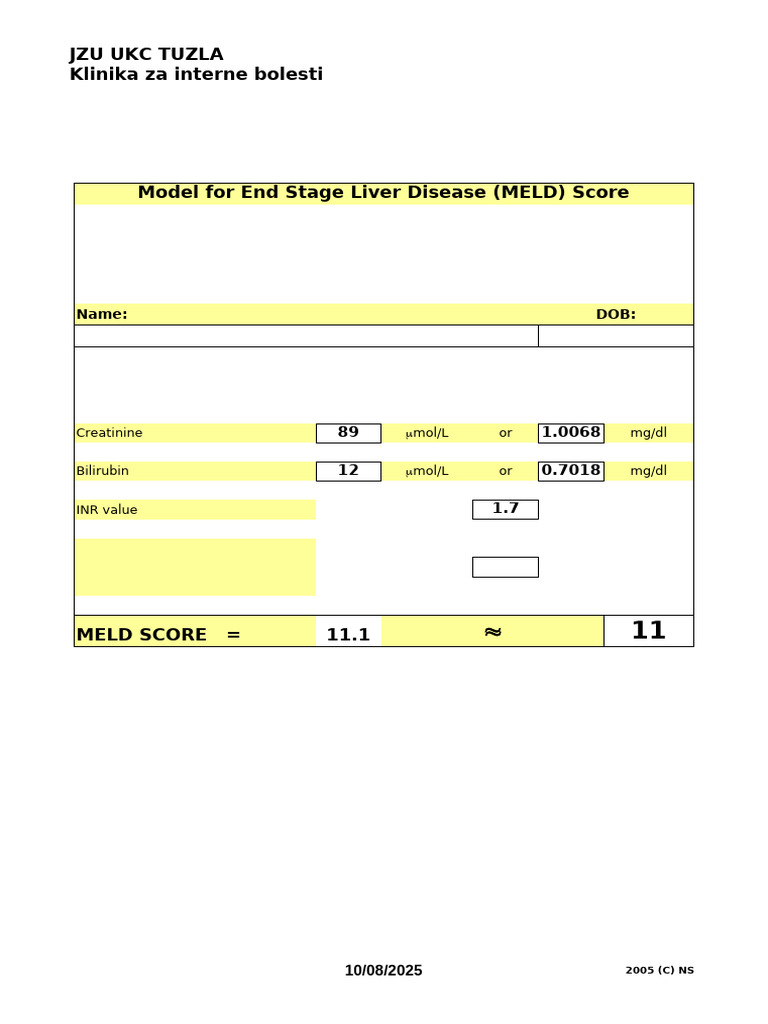 MELD Score Calculation for Liver Disease | PDF