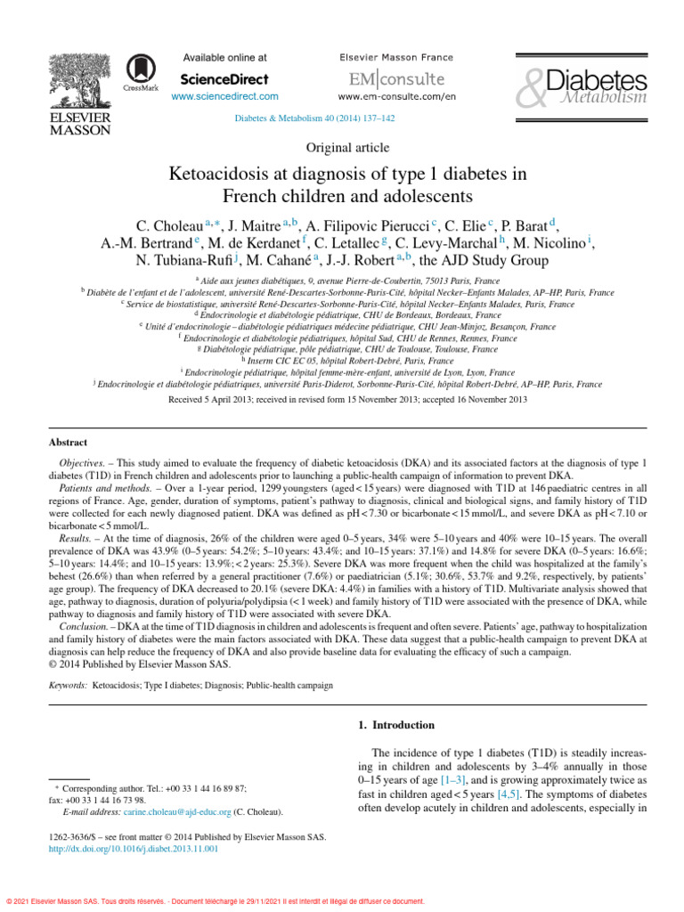 Ketoacidosis in French Children with T1D | PDF | Endocrine Pancreas ...