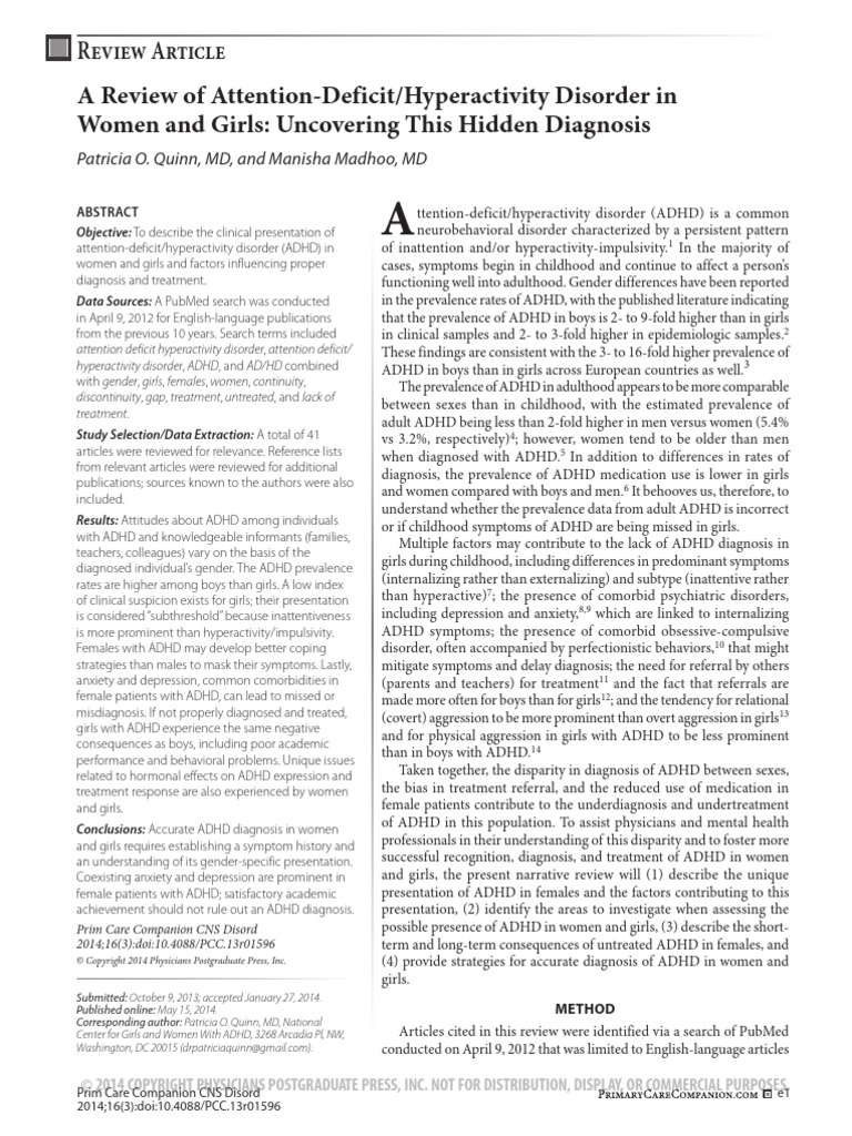 ADHD in Women and Girls: A Review | PDF | Attention Deficit ...