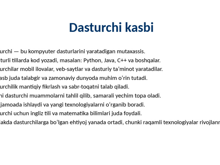 Dasturchi Kasbi | PDF