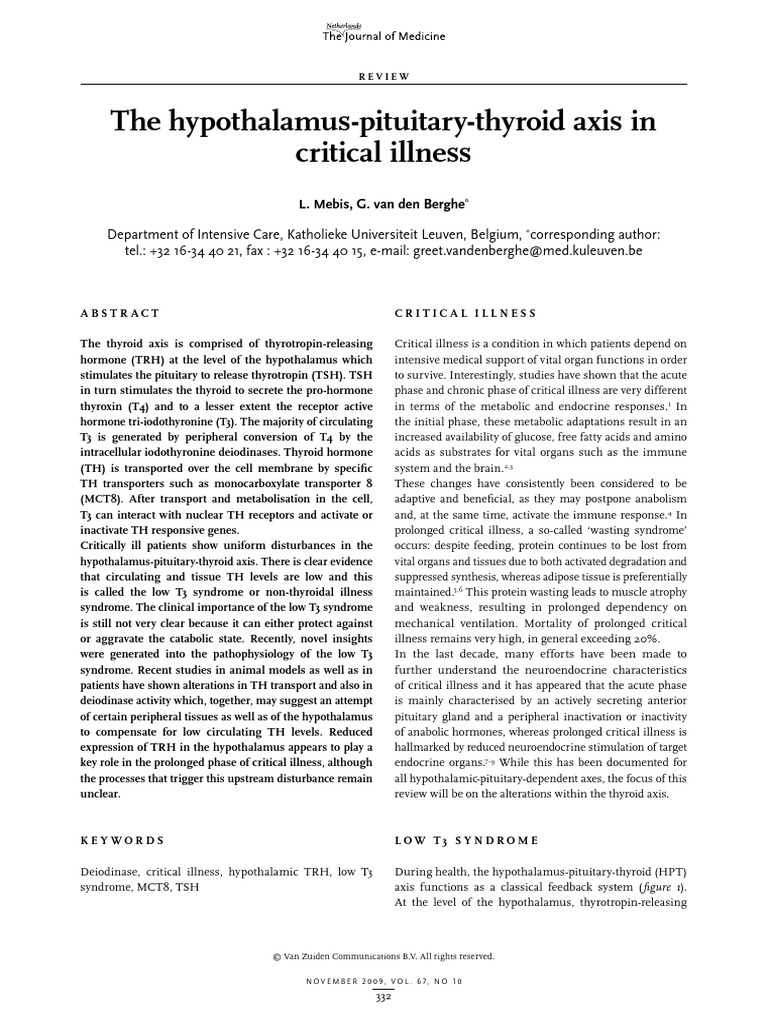 Thyroid Axis Disturbances in Critical Illness | PDF | Thyroid ...