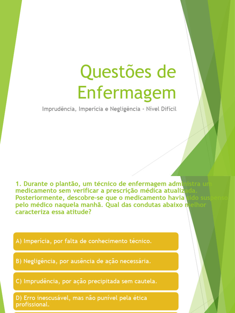 Imprudência, Imperícia e Negligência na Enfermagem | PDF | Enfermagem ...