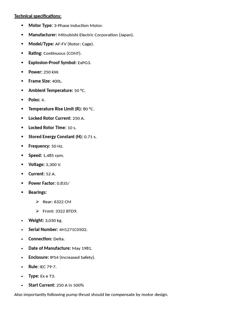 Mitsubishi 250kW Induction Motor Specs | PDF