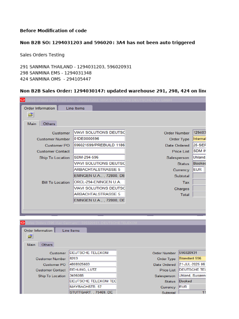 Sales Orders Testing and Code Modifications | PDF