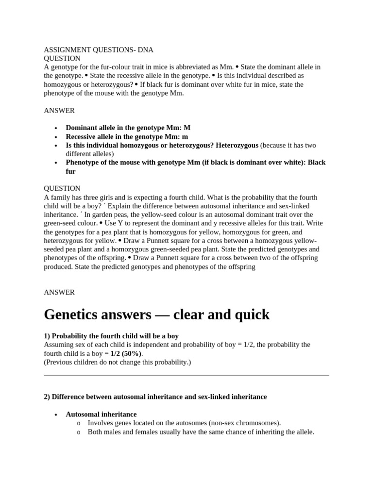 Genetics Assignment: Mice and Peas | PDF | Genotype | Dominance (Genetics)