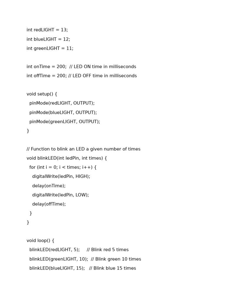 Arduino LED Blinking Code Example | PDF