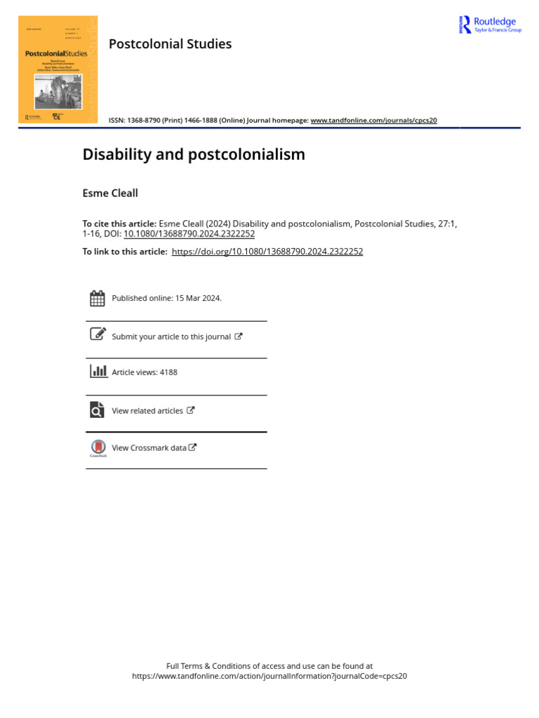 Disability in Postcolonial Contexts | PDF | Disability | Postcolonialism