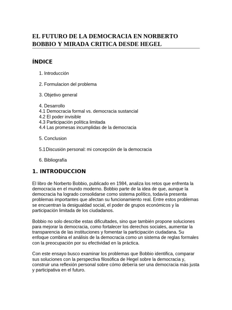 Retos de la Democracia: Bobbio y Hegel | PDF | Democracia | Ideologías ...