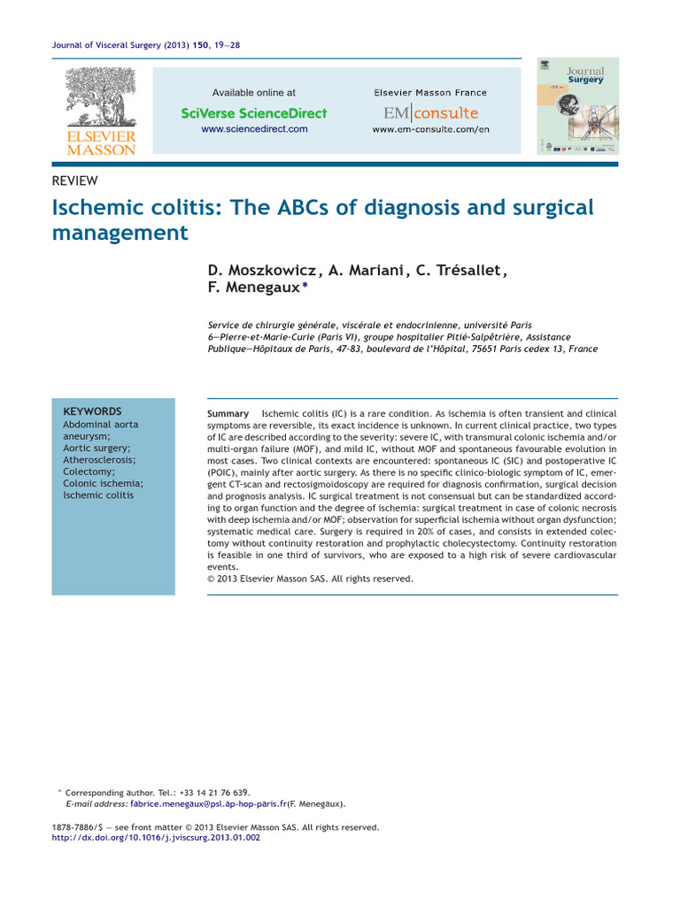 Ischemic Colitis: The ABCs of Diagnosis and Surgical Management | PDF ...