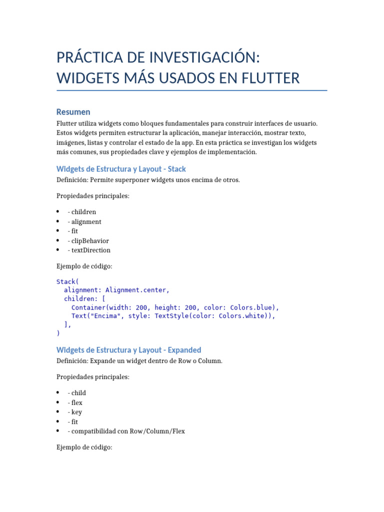 Practica Widgets Flutter | PDF