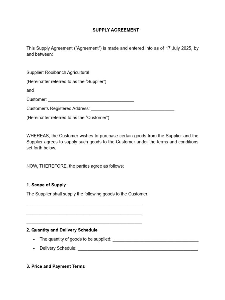 Supply Agreement | PDF
