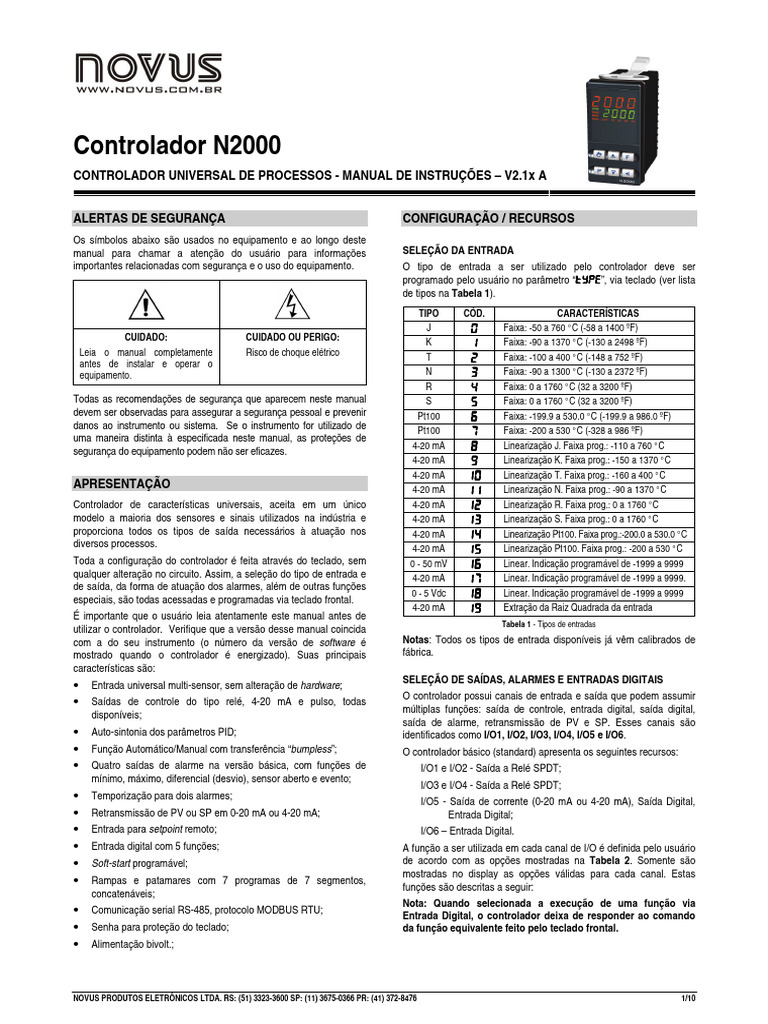 Manual do Controlador Universal N2000 | PDF | Entrada/Saída | Tempo