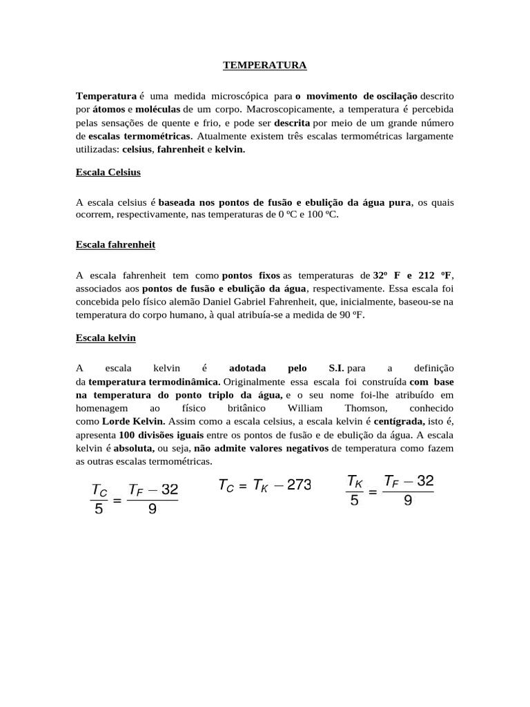 Escalas de Temperatura e Calor na Física | PDF | Temperatura | Calor